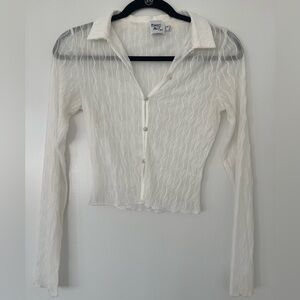 Princess Polly White Sheer Long Sleeve Button Up, Size 2
